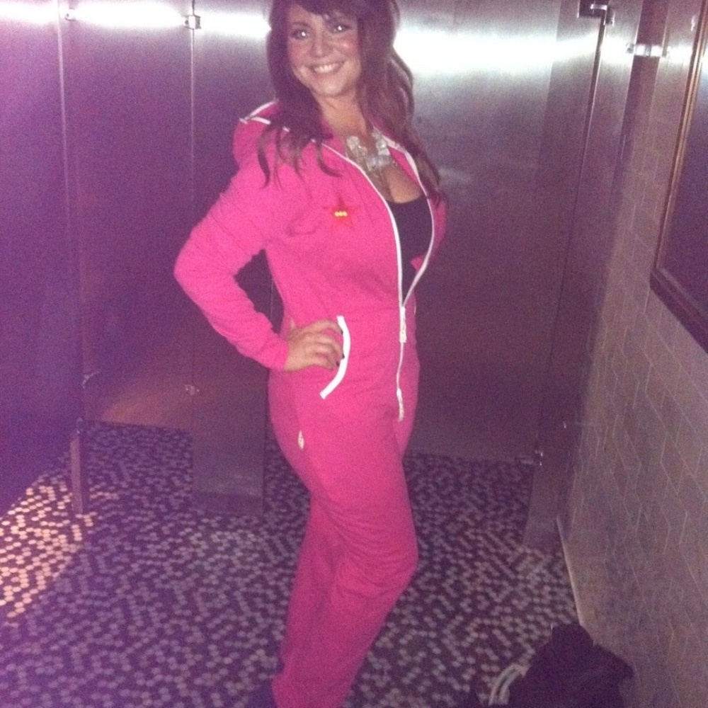 Hot pink zip-up jumper with hood